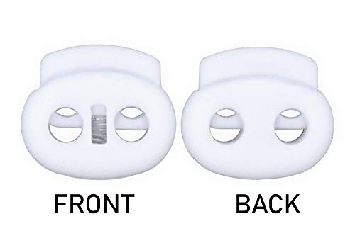 Mandala Crafts White Spring Double Hole Cord Locks Toggles for Drawstrings Clamps - 20 Oval Plastic Cord Stoppers Drawstring Clips Locking for Paracord Shoelace Locking Ends