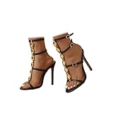 Womens Jewelled Strappy Gold Heels Summer Open Toe...
