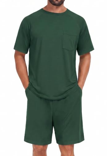 Image of Mens Pajamas Set Lightweight Summer Pjs Sleepwear Soft Comfy Short Sleeve Loungewear With Pocket (S-4X)