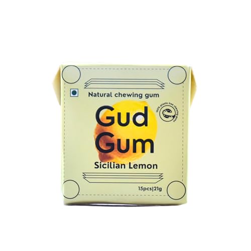 Image of Gud Gum Natural, Plastic Free Chewing Gum Lemon Flavour No Added Artificial Colours, Flavors & Sweeteners (90 Pieces) Pack of 6
