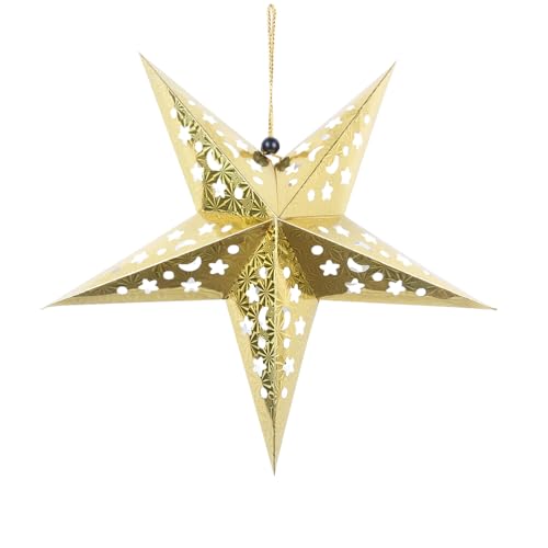 VALICLUD 30cm Golden Christmas Paper Star Lantern Lampshade 3D Paper Star Pentagram Lampshade Snowflake Ceiling for Wedding Party Home Holiday