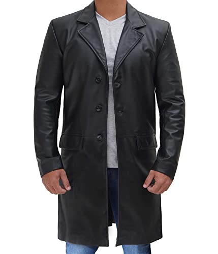fjackets leather long coat for men - Black Leather jacket mens