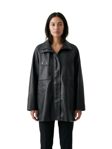 Parka femme fermeture zip et boutons-pressions confectionnée en similicuir haut de gamme