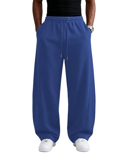 Image of Wangdo Men's Baggy Sweatpants Wide Leg Lounge Cotton Jogging Pants Casual Elastic Waist Joggers with Pockets