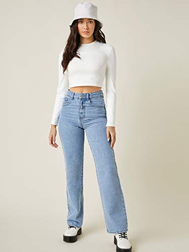 Image of Aahwan Women's 100% Cotton Slim Fit Striped Full Sleeve Crop Top