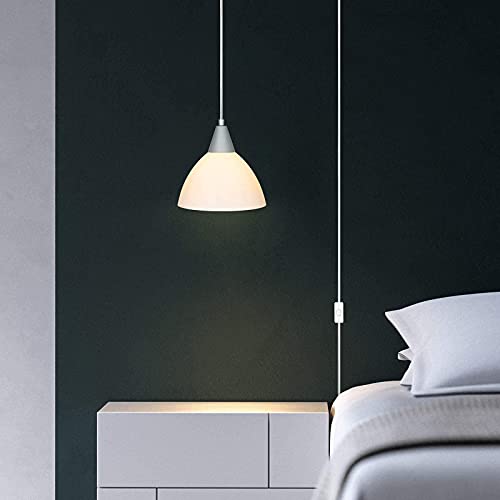 Dewenwils Plug In Pendant Light, Hanging Light With 15Ft Clear Cord, On/Off Switch, Frosted Plastic White Shade, Hanging Ceiling Light For Living Room, Bedroom, Dining Hall, Pack Of 2 #TOP2