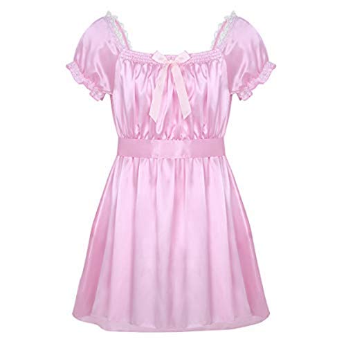 Mens Sissy Crossdress Lingerie Ruffled Frilly Satin High Low Dress Maid Underwear Nightwear Clubwear