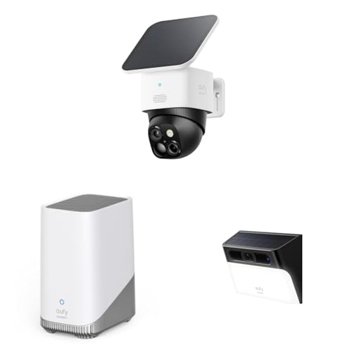 【セット買い】Anker Eufy SoloCam S340 屋外カメラ ソーラー充電 パンチルト 460万超高画素 3K画質 8倍ズーム ワイヤレス対応 IP65 防水防塵 + HomeBase S380 顔認識 ローカルストレージ 2.4 GHz Wi-F + Solar Wall Light Cam S120 屋外カメラ ワイヤレス対応 2K IP65 スポットライト