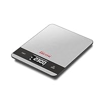Girmi PS05 Bilancia da cucina Elettronica, 1 gr/5Kg, Piatto Inox, Display ad alta luminosit&agrave;, Autospegnimento, Funzione TARA, Indicatori di errore, Display 50 x 22