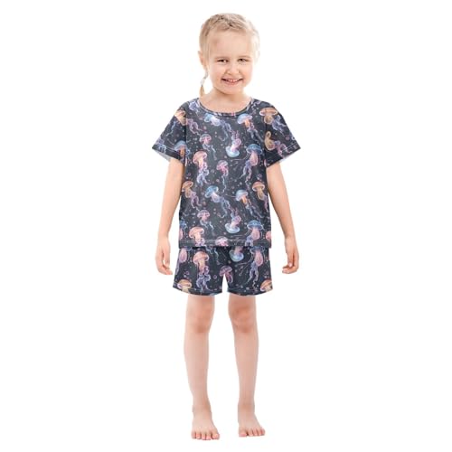 ALAZA Jellyfish Dark Blue Cute Pajamas Short Sleeve 2 Piece Sleepwear Top and Bottom Pajama Set Unisex3