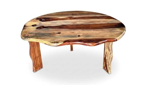 Image of Solid Sheesham Wood Coffee Table | Live Edge Natural Shape Center Piece | Wooden Furniture for Living Room Home Decor | Modern Low Height Floor Seating Tea Unit | Unique Grain Design | Natural Finish