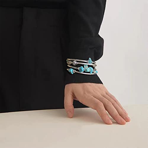 Noessla Stone Silver Bangle Wrap Bracelet Boho Turquoise Crystal Chips Bead Bracelets Fashion Jewelry Birthday Gifts For Women(19-Turquoise) #TOP4