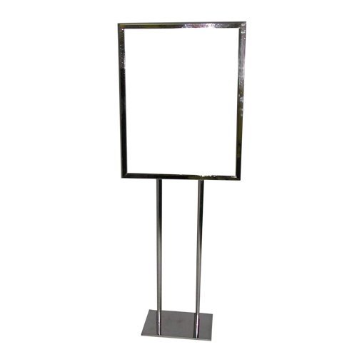 Bright Chrome Metal 2 Pole Twin Pole Floor Standing Bulletin Holder Poster Sign Stand for 22 x 28 Inch Insert