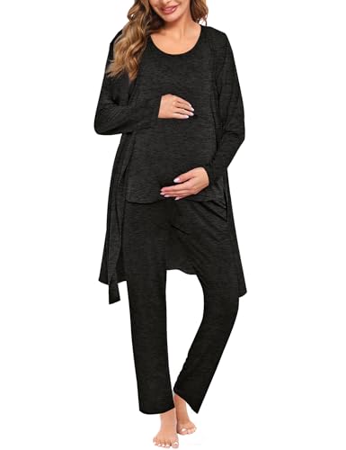 Image of SWOMOG Maternity Nursing Robe Set 3 PCS Women Postpartum Pajamas Breastfeeding Labor Delivery Hospital Pregnancy Pjs