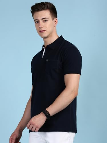 Image of Lux Cozi Men's Half Sleeve Soild Casual Regular Fit T-Shirt with Chest Pocket | Polo Tshirt for Men