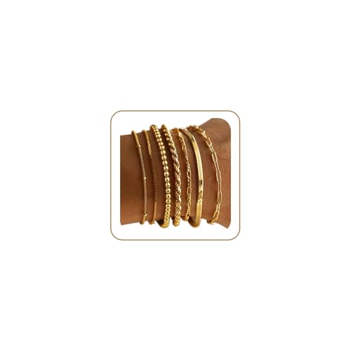M MOOHAM Gold Bracelets for Women - Dainty 14K Gold Plated Beaded Bracelet Stack Paperclip Snake...