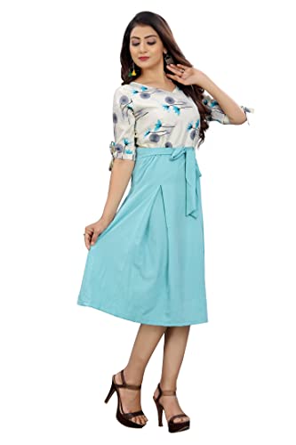 Image of AA CREATION Block Print Designer Round Neck Knee Length Skater Dress for Women & Girls (M) Pink