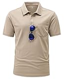 YSENTO Herren Poloshirts Kurzarm Polohemd T Shirts Golf Polo Slim Fit Tennis Polo T-Shirts mit Tasche(Khaki,L)
