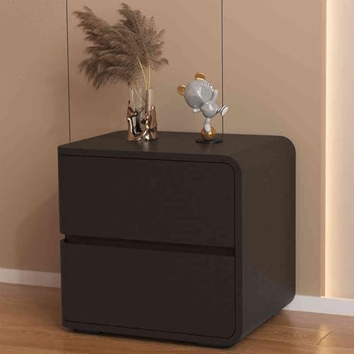 Comodino minimalista di lusso in pelle con 2 cassetti, tavolino moderno per camera da letto, elegante finitura nera, opzioni sinistra e destra, elegante design US (R-40 x 40)