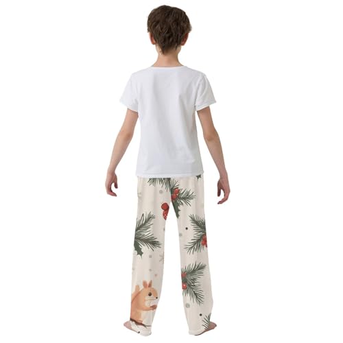 ZZXXB Squirrel Xmas Berry Boys Long Pants Soft Trousers Elastic Waist Kids Lounge Bottoms with Pockets S-XL3