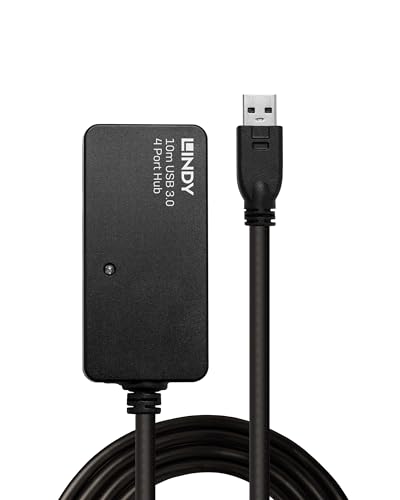 Lindy 10m USB 3.0 Active Extension Hub with 4 Ports, Supports 5Gbps Transfer Rate, Compatible with Desktops and Laptops