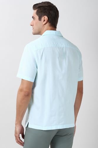 Image of Peter England Men's Casual Half Sleeve Resort Collar Shirt in 100% Cotton Seersucker with Striped Design