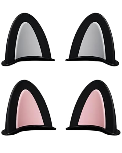 HUVZOR 4 pezzi Decorazione per Casco da Moto Corna del Casco Accessori per Elmetti con Orecchie di Gatto,Decorazione Adesiva per Orecchie di Gatto per Casco da Moto(rosa + grigio)