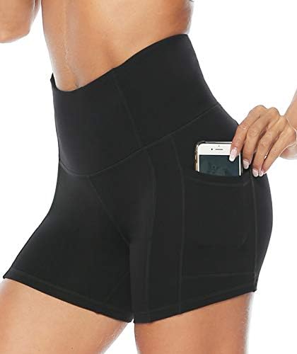 Women's High Waist Workout Yoga Shorts with Side & Inner Pockets, Non See-Through Tummy Control Athletic Shorts
