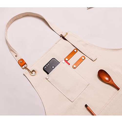 FYYYY Delantal Cocina, Delantal De Lona para Hombres Y Mujeres con Bolsillos con Tirantes Halter, Delantales De Cocina… - Imagen 7