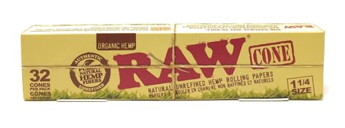 RAW Organic Unrefined Pre-Rolled Cone 32 Count (1 1/4 Size)
