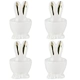 Easter Bunny Ears Shape Egg Holders- Set of 4 Ceramic Rabbit Egg Cups Gold Bunny Ear Design Egg Hold