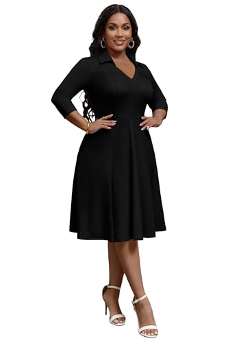 Image of FANDEE Plus Size Midi Dress for Women - Printing Summer Dresses for Wedding Guest Cocktail Party 3 /4 Sleeve V Neck(L-5XL)
