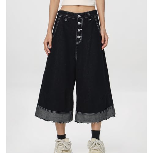 Gothic Fashion High Waisted Wide Leg Jeans for Women Y2K Casual Multiple Buttons Patchwork Denim Pants2