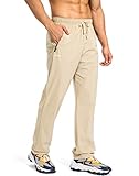 Pudolla Men's Workout Athletic Pants Elastic Waist Jogging Running Pants for Men with Zipper Pockets(Khaki X-Large)