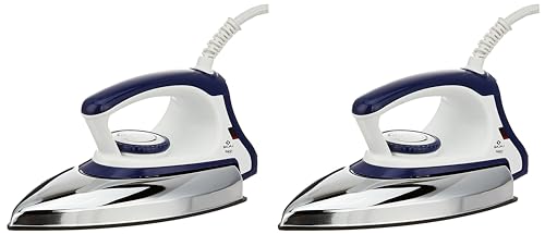 Bajaj Majesty DX-11 1000W Dry Iron with Advance Soleplate and Anti-bacterial German Coating Technology, White and Blue (Pack of 2)