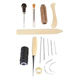 Uonlytech 21 Stück Teiliges DIY Buchbindewerkzeug Gewachstem Leinenfaden Großen Öhrnadeln Ahle und Knochenfolder für Präzises Basteln von Handgefertigten Büchern für Anfänger und Vielseitige