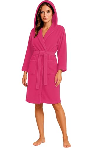 kraftd Unisex Robes 100% Cotton Terry Towelling Hooded Bathrobe Dressing Gowns Spa Hotel Bath Robe with Pockets & Belt for Men & Women