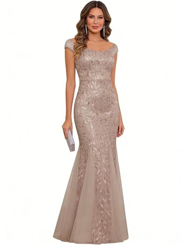 Infuness Meerjungfrau Brautmutterkleider für Damen Pailletten Spitze Formelle Ballkleider Abendkleider Elegant für Hochzeit