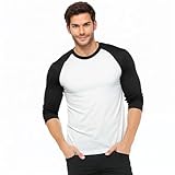 COUVER Men's 3/4 Sleeve Crew Neck Baseball Shirt, Casual Dynamic Cotton Raglan T Shirts, Black/White L, 1 Pack