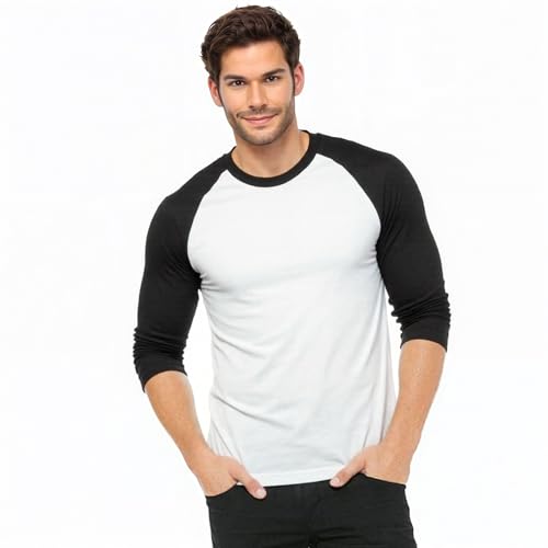 COUVER Men's 3/4 Sleeve Crew Neck Baseball Shirt, Casual Dynamic Cotton Raglan T Shirts, Black/White L, 1 Pack