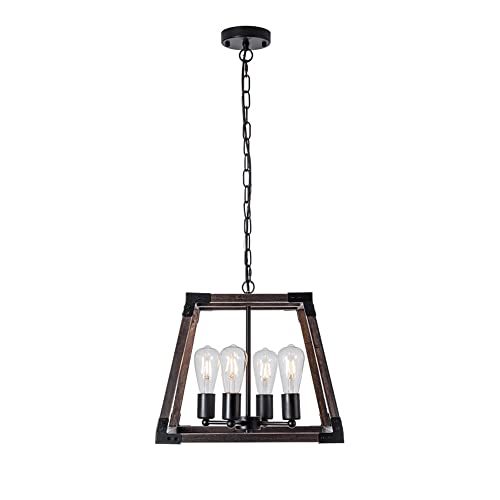 Chandelier en bois massif trapézoïdal à 4 lampes réglables pour plafond
