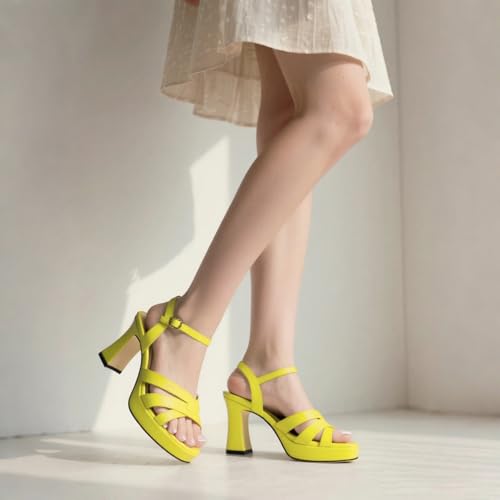 Image of Women Square Toe Platform Block Heel Sandals 3.3'' | Elegant Comfort Formal Dress Footwear, Stylish Ladies Sandals For Daily Office Wedding Evening Party Formal Occasions