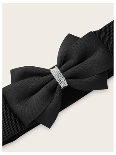 Verdusa Women's Rhinestone Bow Elastic Wide Belts Stretchy Waist Buckle Belt3