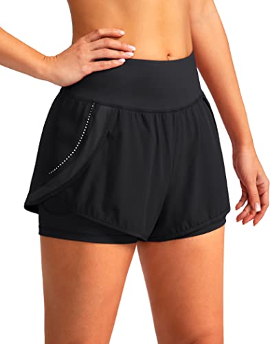 YYV Damen Running Workout Shorts 2 in 1 High Waisted Athletic Shorts für Frauen mit Handytaschen, schwarz, X-Groß Cover