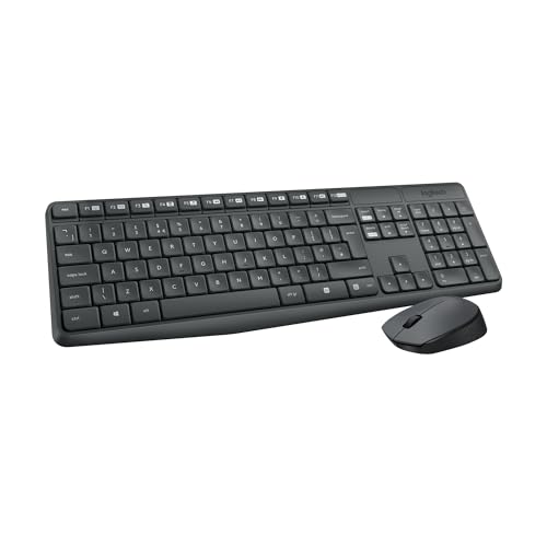 Logitech MK235 Combo Clavier et Souris sans Fil pour Windows, Clavier US International QWERTY - Gris