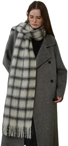 Women Long Plaid Chunky Scarf Oversized Big Thick Soft Blanket Scarf Cold Weather Winter Warm Wrap Shawl Ladies Gifts