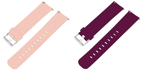 Image of ACM Pack of 2 Watch Strap Silicone Belt 20mm compatible with Inbase Urban Lyf M Smartwatch Casual Classic Band (Creame Pink /Purple)