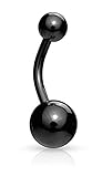 Forbidden Body Jewelry Belly Button Rings Surgical Steel High Shine Double Ball Belly Ring Titanium IP Plated 14G (Black)