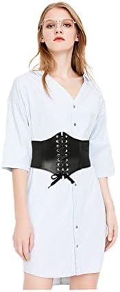 Black Corset Belt, Waist Lace-up Tied Corset, Elastic Wide Band Retro Leather Belt for Woman Girls