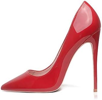 GENSHUO Women Fashion Pointed Toe High Heel Pumps Sexy Slip On Stiletto Party Shoes (Red, Numeric_10)